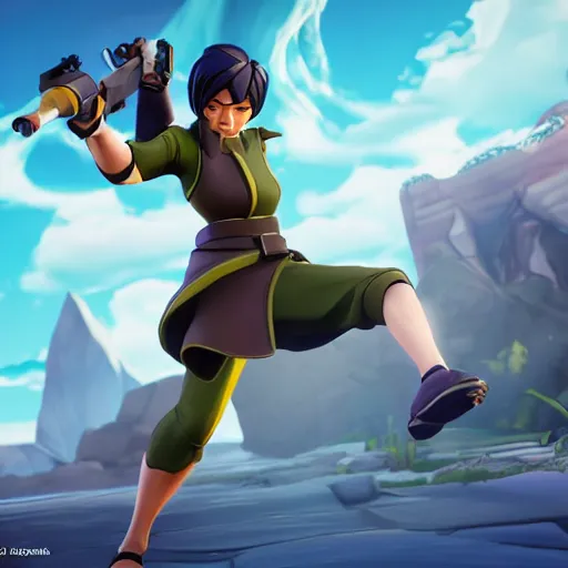 Image similar to toph beifong in fortnite, character render, full body shot, highly detailed, in game render