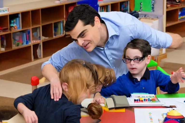 Prompt: Ben Shapiro getting owned by a kindergarten student, photo, 4K