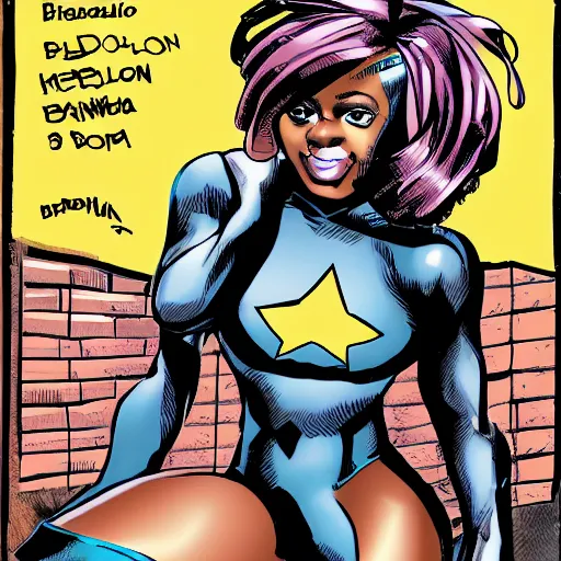 Image similar to comic book black girl superhero, blonde hair, from Brooklyn