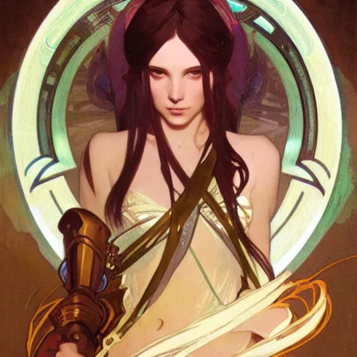 Prompt: portrait of lux from league of legends, art by alphonse mucha and greg rutkowski