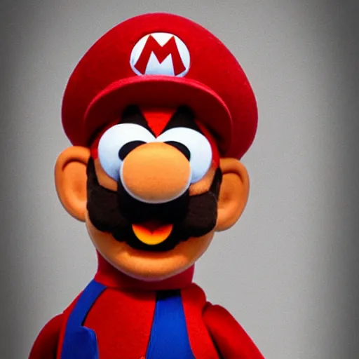 Image similar to A still of Mario as a muppet, photo real, photographic, photograph, artstation, trending