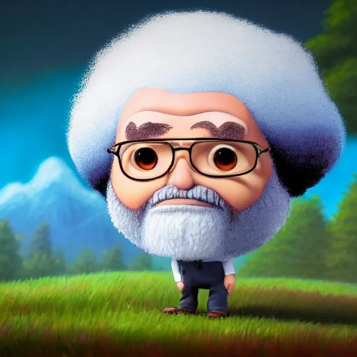 Image similar to an epic chibi comic book style portrait painting of bob ross, character design by mark ryden and pixar and hayao miyazaki, unreal 5, daz, hyperrealistic, octane render, cosplay, dynamic lighting, intricate detail, cinematic