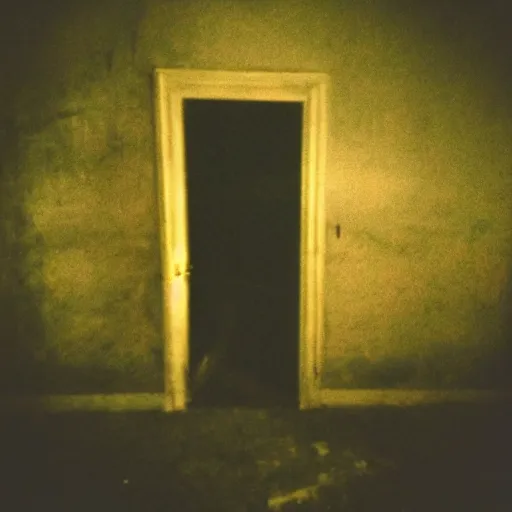 Image similar to insane nightmare, no light, everything is blurred, creepy shadows, haunted house, scary face, very poor quality of photography, 2 mpx quality, grainy picture