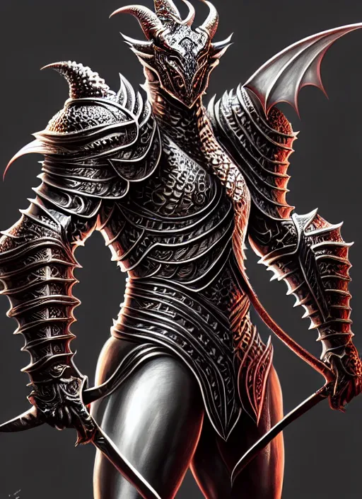 Image similar to intricate ornate armor!! muscular and tall humanoid dragon!!!! draconian!! character concept art, sharp focus, octane render! unreal engine 5! highly rendered!! trending on artstation!! detailed linework!! illustration by artgerm, wlop, and chie yoshii