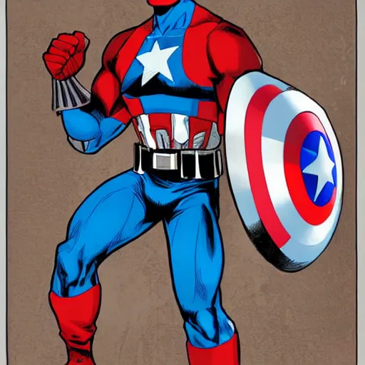 Prompt: Captain America character design in the style of John Romitta sr