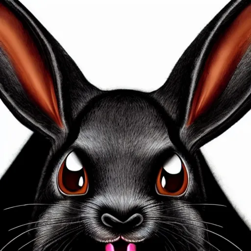 Image similar to A extremely highly detailed majestic hi-res beautiful, highly detailed head and shoulders portrait of a scary terrifying, horrifying, creepy black cartoon rabbit with scary big eyes, earing a shirt laughing, hey buddy, let's be friends, in the style of Walt Disney