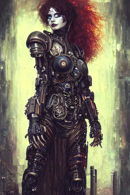 Image similar to portrait of beautiful young gothic cyborg maiden, cyberpunk, Warhammer, highly detailed, artstation, illustration, art by Gustav Klimt