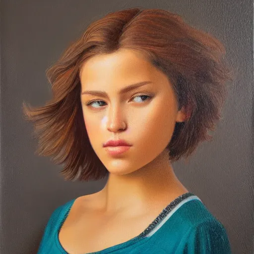 Image similar to A portrait of the most beautiful girl in the world, oil painting, majestic, detailed, high resolution