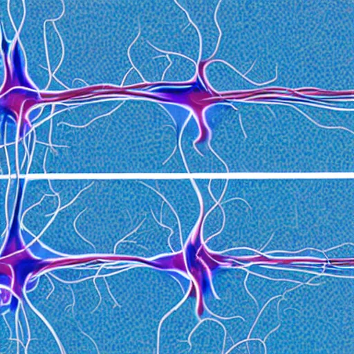 Image similar to 2 d representation of two neurons connected to each other, realistic