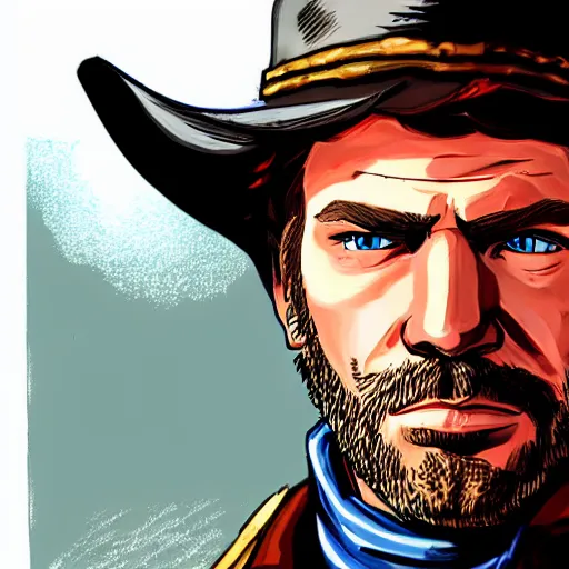 Image similar to Arthur Morgan from Red Dead Redemption 2 drawn in the style of The Legend of Zelda: Breath of the Wild