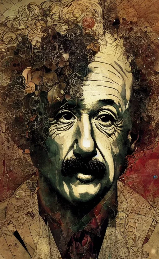 Image similar to einstein, eun emerging from renaissance italy into a cyberpunk mutiversal realm by conrad roset, nicola samuri, dino valls, m. w. kaluta, jakub rebelka, rule of thirds, seductive look, beautiful
