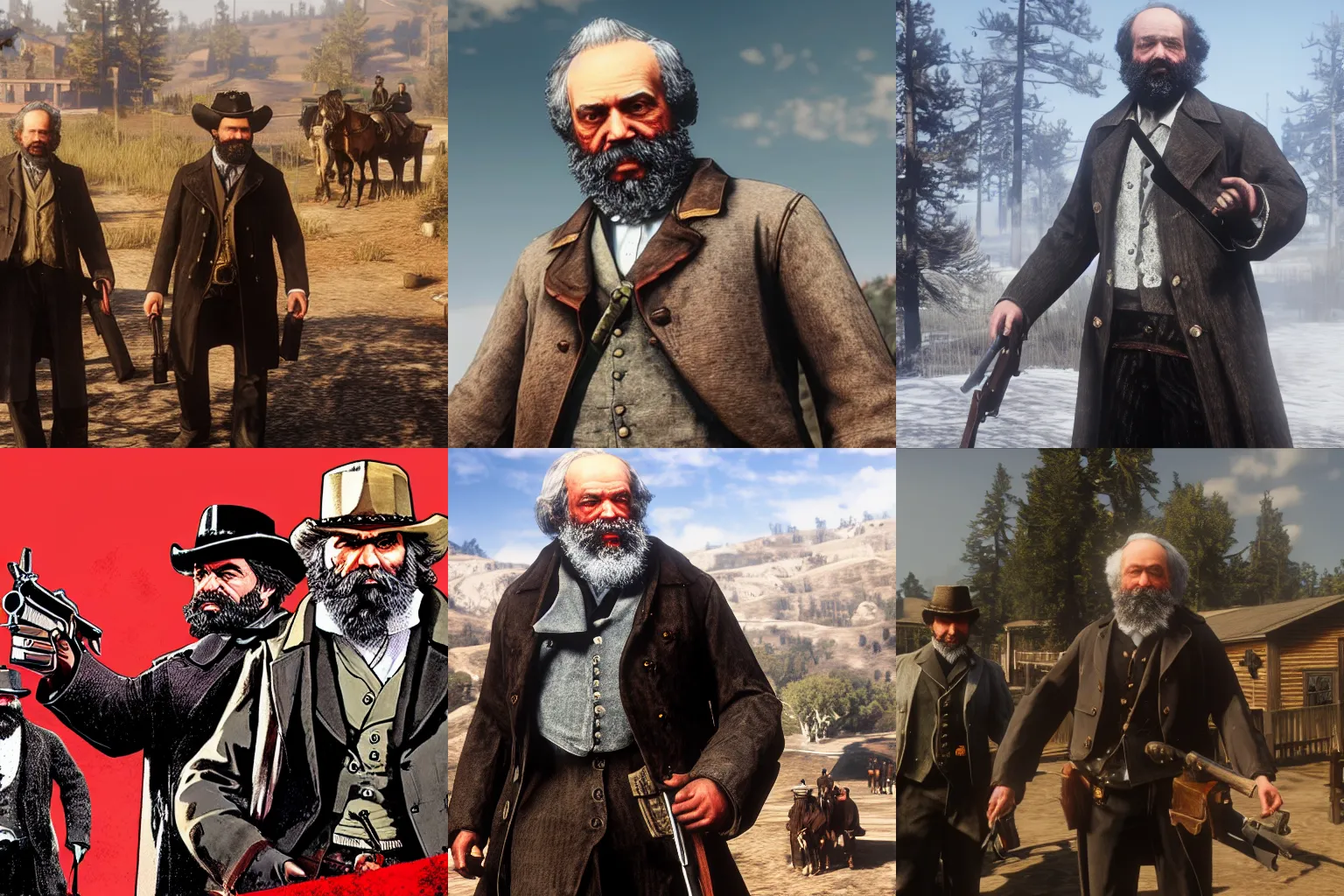 Prompt: Karl Marx in red dead redemption 2