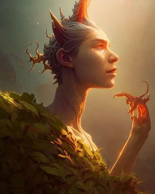 Image similar to highly detailed vfx portrait of a dragon, stephen bliss, unreal engine, greg rutkowski, loish, rhads, beeple, makoto shinkai and lois van baarle, ilya kuvshinov, rossdraws, tom bagshaw, alphonse mucha, global illumination, detailed and intricate environment