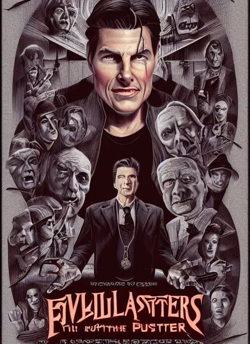 Image similar to evil beings are puppetmasters, pull the strings into the mind of tom cruise, they reach into his mind, twin peaks poster art, from scene from twin peaks, by michael whelan, artgerm, retro, nostalgic, old fashioned