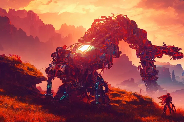 Image similar to scorcher machine mecanical creature robot of horizon forbidden west horizon zero dawn radiating a glowing aura global illumination ray tracing hdr fanart arstation by ian pesty and alena aenami artworks in 4 k