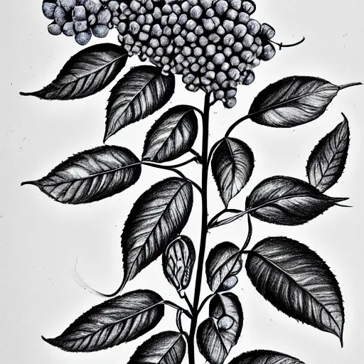 Prompt: botanical drawing of blueberry bush. Traditional art. Rustic. Nordic. 4K. Trending on artstation. Detailed Bushy. Nature. Artistic.