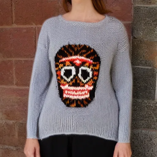 Image similar to a hand knit wool sweater with a calavera pattern