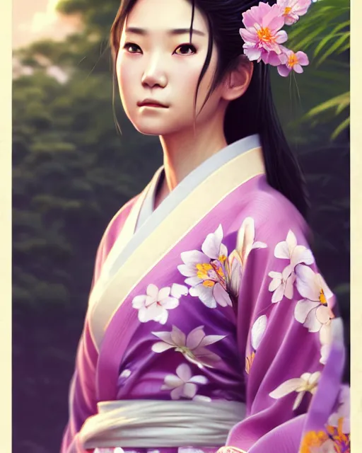 Image similar to a beautiful okinawa girl wear elegant yukata in festival | | summer night, realistic shaded, pleasant face, good looking, fine details, 4 k realistic, cryengine, realistic shaded lighting poster by greg rutkowski, magali villeneuve, artgerm, jeremy lipkin and michael garmash and rob rey