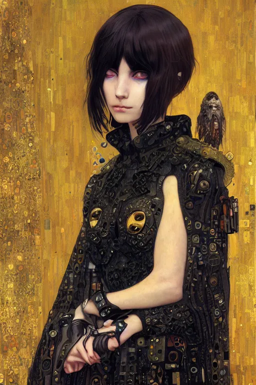 Image similar to portrait of beautiful young gothic maiden, cyberpunk, Warhammer, highly detailed, artstation, illustration, art by Gustav Klimt and Ilya Kuvshinov