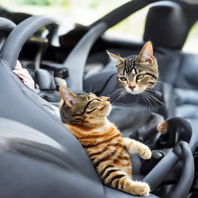 Prompt: a cat driving a car
