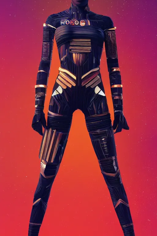 Prompt: full body portrait of the African Android Queen, by DC comics and Sandra Chevrier and beeple, artstation, volumetric lighting, hyperrealism, award winning costume design, fine textures, electric weave, 4k UHD, 50mm