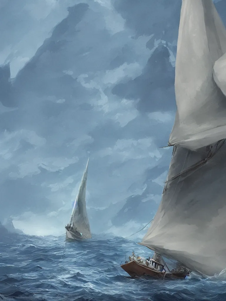 Image similar to sinking sailboat by disney concept artists, blunt borders, rule of thirds