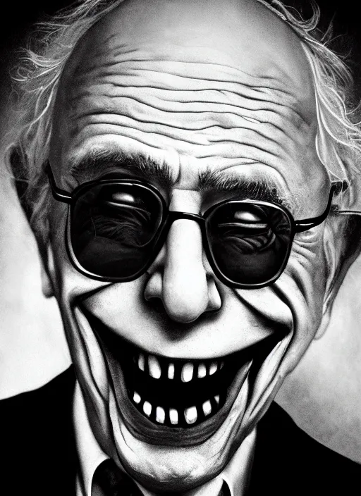 Image similar to photo of Bernie Sanders as the Joker by Lee Jeffries , big smile, head shot, detailed, award winning, Sony a7R, trending on artstation