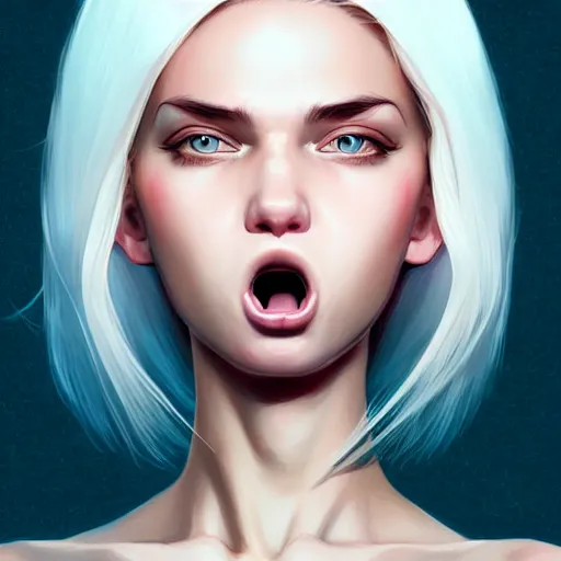 Prompt: longshot of a beautiful girl with white hair crossing her eyes and sticking her tongue out, slight smile, digital painting, concept art, sharp focus, illustration, au naturel, hyper detailed, digital art, trending in artstation, smooth render, bright colors, octane rendered, art by kuvshinov ilya h 6 4 0