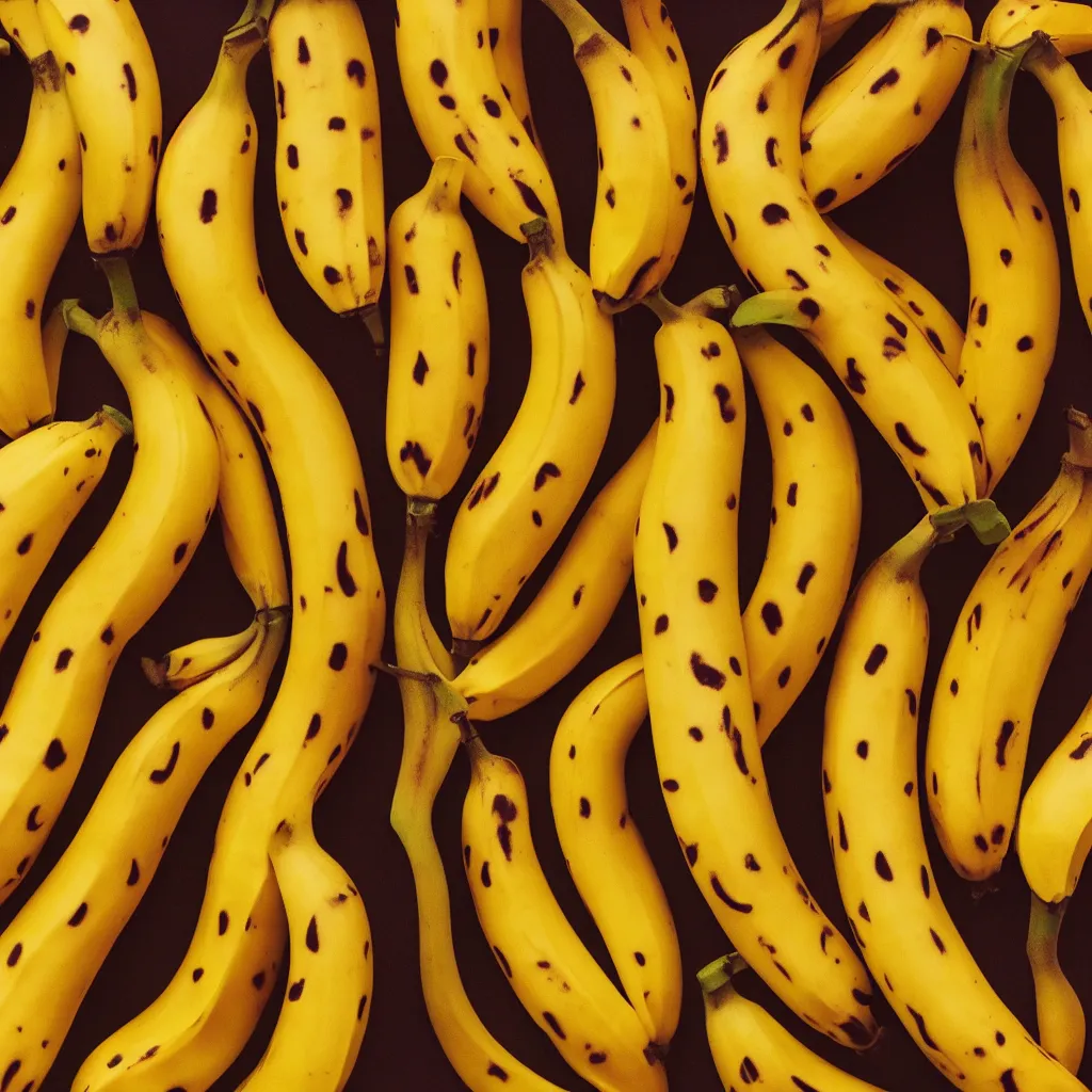 Image similar to long spotted bananas in the shape of juicy ripe oranges, closeup, hyper real, food photography, high quality