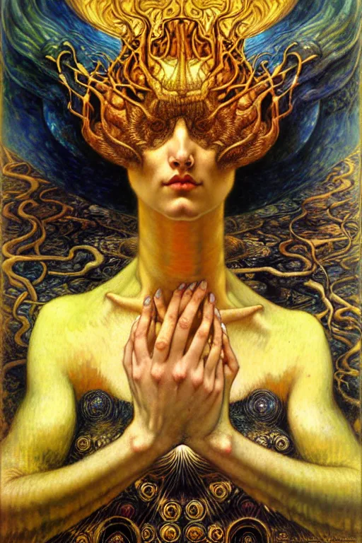 Image similar to Divine Chaos Engine by Karol Bak, Jean Delville, William Blake, Gustav Klimt, and Vincent Van Gogh, symbolist, visionary