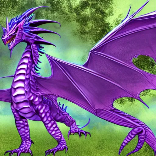 Image similar to a 128 foot tall silver western dragon with purple accents, having a 360 foot long wingspan; The scales smooth and streamlined, while jutting out at the elbows and crest and spine; with 4 limbs and 4 claws on each foot; deviantart, furaffinity
