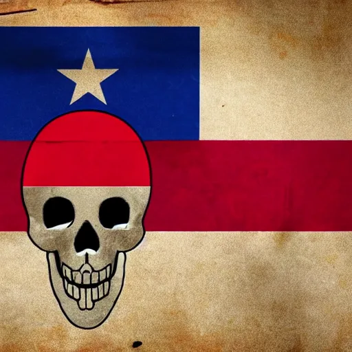 Prompt: Flag of uruguay with a skull instead of a sun