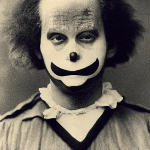 Prompt: ronald mcdonald clown booking photo, arrest, 1800s colorized