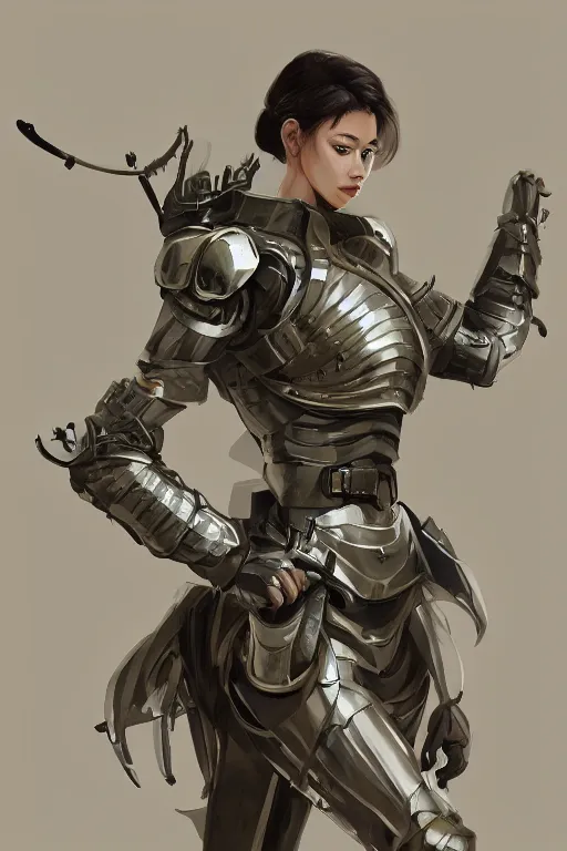 Prompt: a professional portrait of an attractive young female, clothed in military-style battle armor, olive skin, long dark hair, beautiful bone structure, symmetrical facial features, intricate, elegant, digital painting, trending on Artstation, concept art, smooth, sharp focus, illustration, finely detailed, from Metal Gear by Ruan Jia and Mandy Jurgens and Artgerm and William-Adolphe Bouguerea, award winning