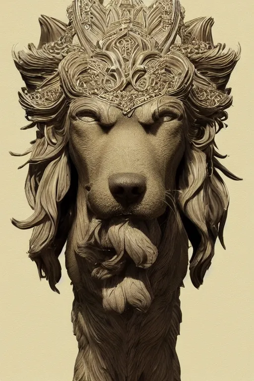 Prompt: Dog as a god, detailed face, statue, gorgeous, Delicate and intricate borders for decoration, amazing, flowing hair, muscular, fit, very muscular male body, crepuscular ray, intricate, highly detailed, 8K, digital painting, artstation, concept art, sharp focus, over-shoulder shot, illustration, art by greg rutkowski beeple and alphonse mucha