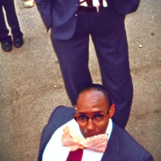 Image similar to Gadget Hackwrench, standing on the shoulder of a middle-aged human in a suit, taken with a disposable camera, leaked photo