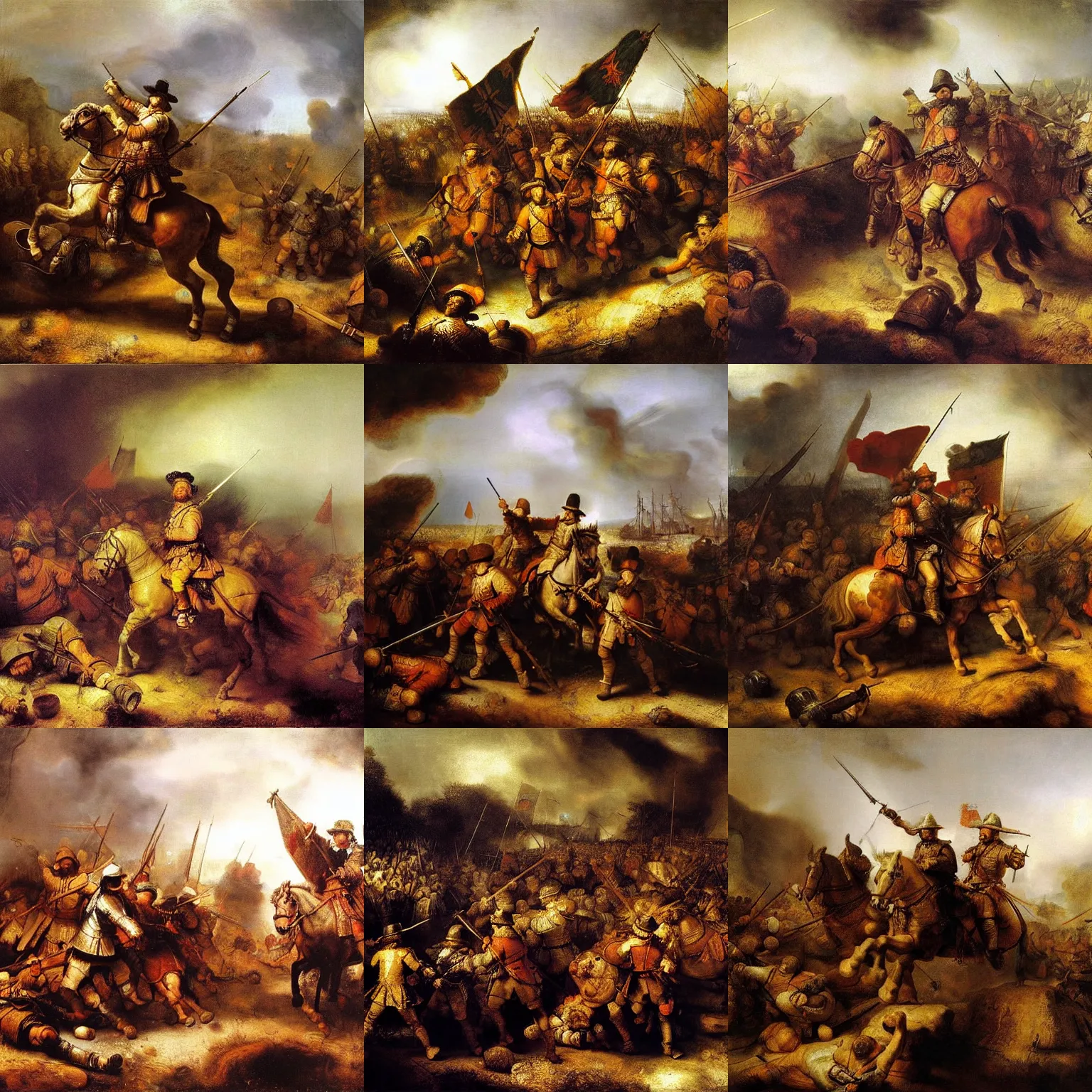 Prompt: Battle of Mohács, high resolution, detailed, oil painting by Rembrandt