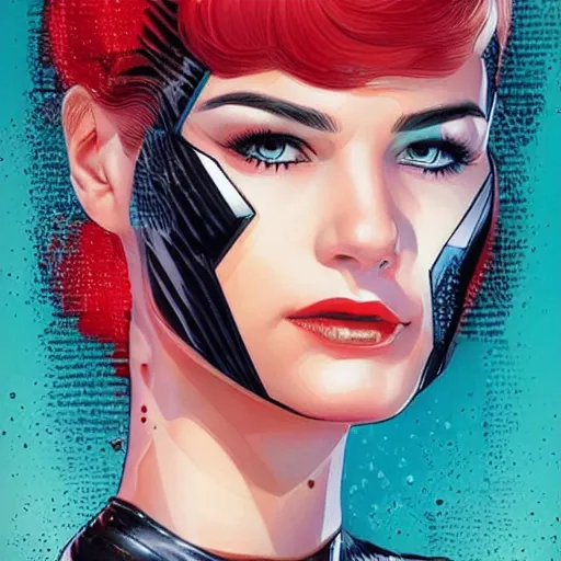 Prompt: beautiful portrait of a female android, by DC comics and Sandra Chevrier