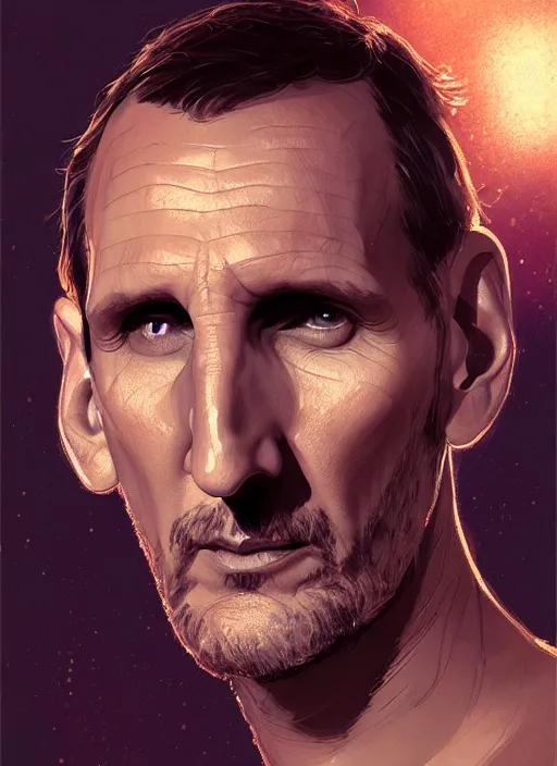 Image similar to portrait of christopher eccleston, intricate, elegant, glowing lights, highly detailed, digital painting, artstation, concept art, smooth, sharp focus, illustration, art by wlop, mars ravelo and greg rutkowski