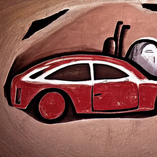 Prompt: cave painting of a car