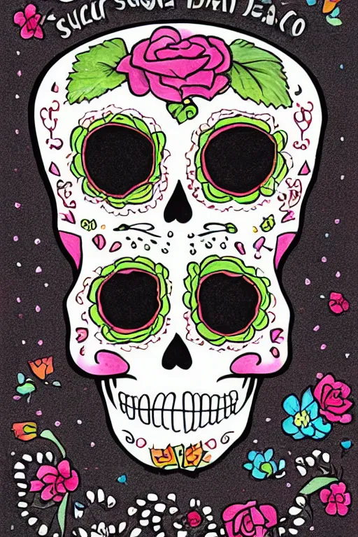 Prompt: Illustration of a sugar skull day of the dead girl, art by kate beaton