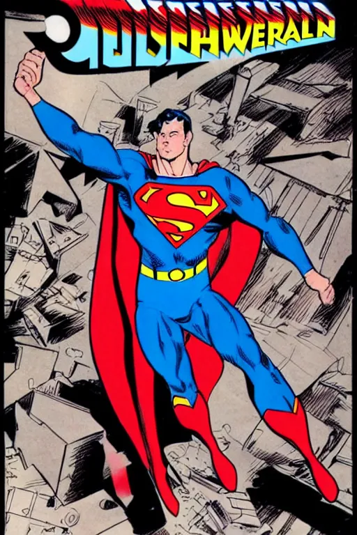 Image similar to a mechanical superman being activated in a top secret government lab, in the style of neal adams