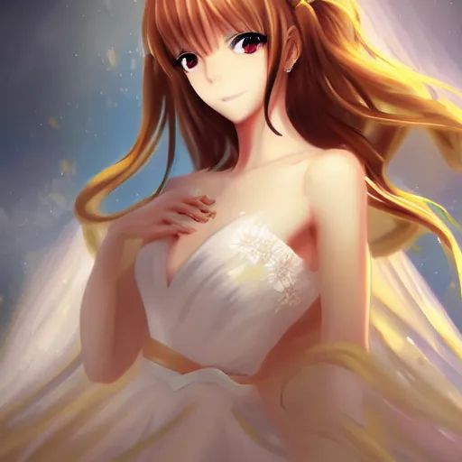 Image similar to portrait of an anime princess in white and golden clothes , digital painting , artstation , devian art , 4k , HD