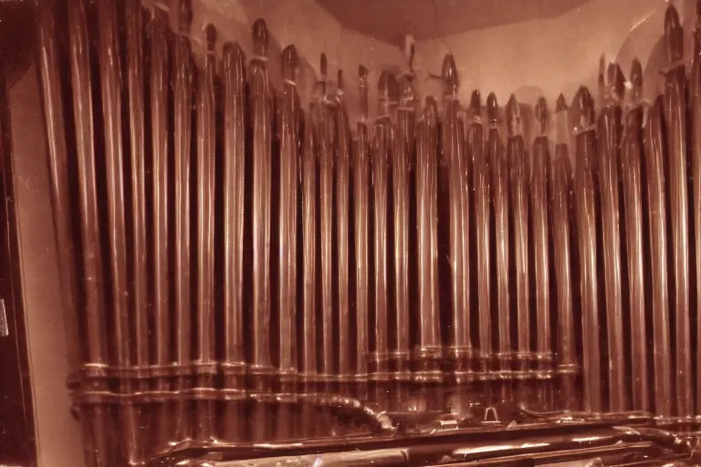 Image similar to pipe organ made entirely of dark smoke, 8 0 mm film, high detail