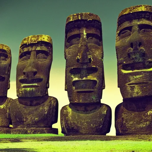 Image similar to a high detail photo of a moai wearing headphones, subject: moai, subject detail: wearing headphones