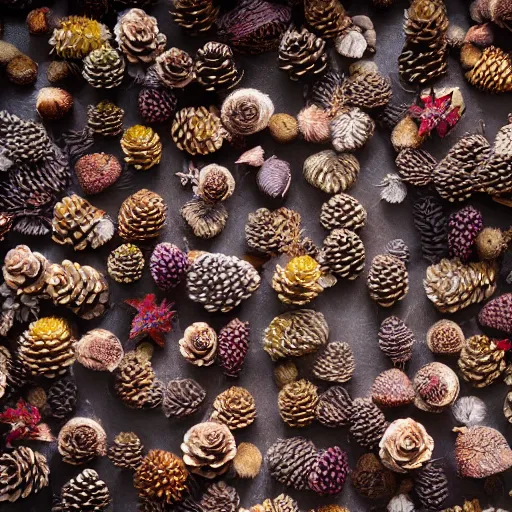 Image similar to photography color correction chart laid on top of mulch with pinecones, unreal engine, 8 k, tileable