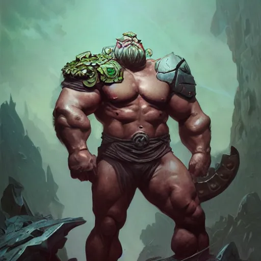 Image similar to muscular orc, D&D character art, portrait, digital painting, handsome, concept art, intricate, mogul khan, Peter Mohrbacher, Alphonse Mucha, Brian Froud, Yoshitaka Amano, Kim Keever, Victo Ngai, James Jean