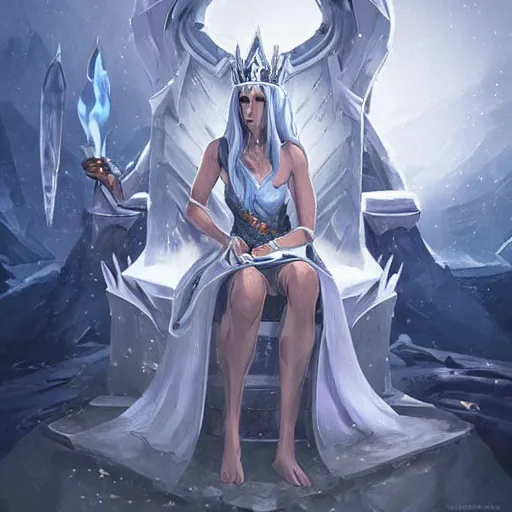 Image similar to ice queen sitting on the ice throne, epic fantasy style, in the style of Greg Rutkowski, hearthstone artwork