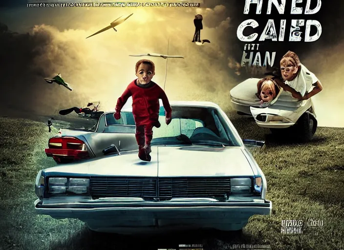 Image similar to hunted car chasing a child, movie poster