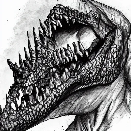 Prompt: sketch of a zombie dinosaur ,epic,detailed,scary